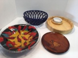 Wooden chip/dip plate, serving bowl, centerpiece basket