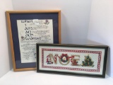 Framed NOEL cross stitch, framed poem 