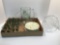 Glass cornucopia, 4-leaf clover plates, holly-themed glasses, more