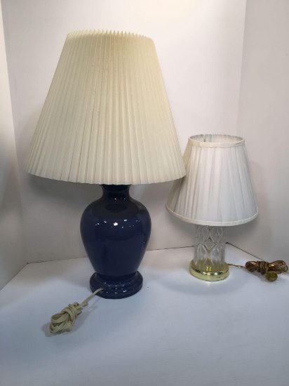 Glass lamp, blue ceramic lamp