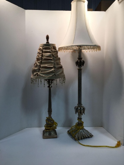 Table lamps with beaded fringe on lampshades