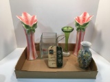 Flower vases, wall decor, clear glass containers