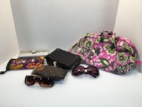 Vera Bradley purse, Louis Vuitton (faux) sunglasses case, sunglasses, reading glasses, more