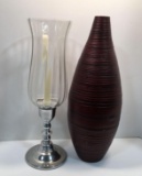 Candlestick with glass shade, wood-like decorative vase