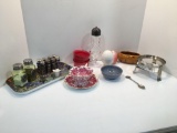 W.M. Roger Salt/Pepper set (silver plate frame); bone china teacup/saucer; other salt/pepper; more