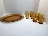 Amber glass plate, amber drinking glasses
