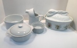 Butter Boat bowl, handled bowl w/ lid, rabbit container, creamer with spout, more