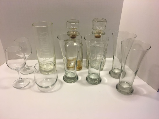 Glass lot: Decanters, glasses, stemware, more