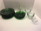 PYREX bowls, green glass plates, more