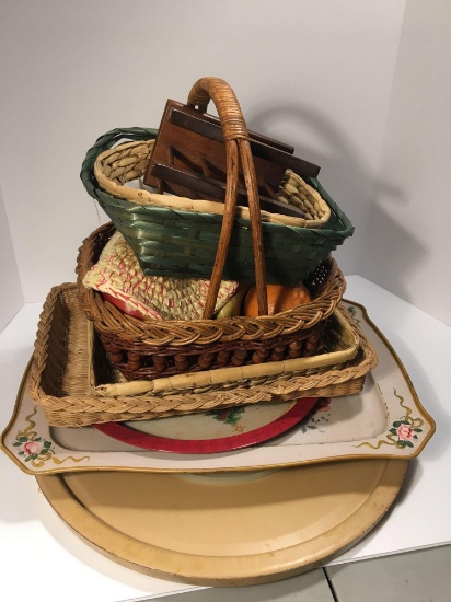 Wicker Baskets, serving trays, napkin holder, more