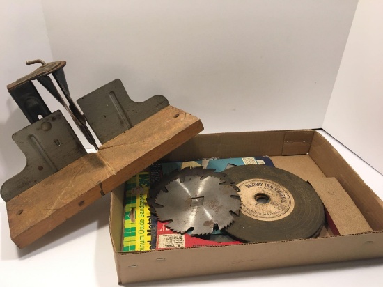 Circular saw blades, sandpaper, miter box, more