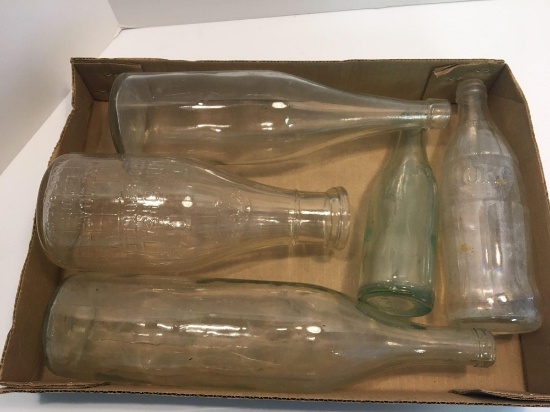Vintage bottles, one quart store milk bottle