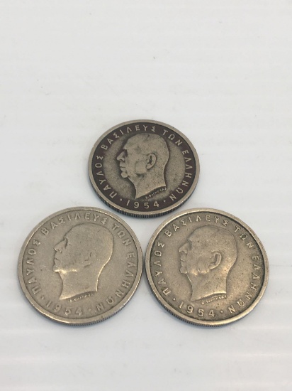 3- 5 Drachma coins (Greece; 1954)