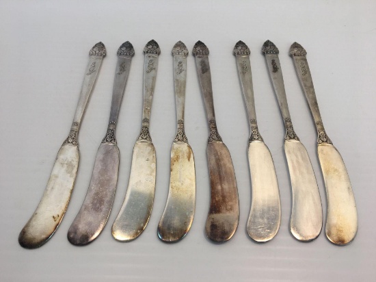 8- monogrammed community plate knifes/spreaders (per seller late 1800s)