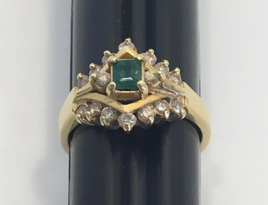 Woman's ring (size 6; marked 14K; per seller diamond & emerald)
