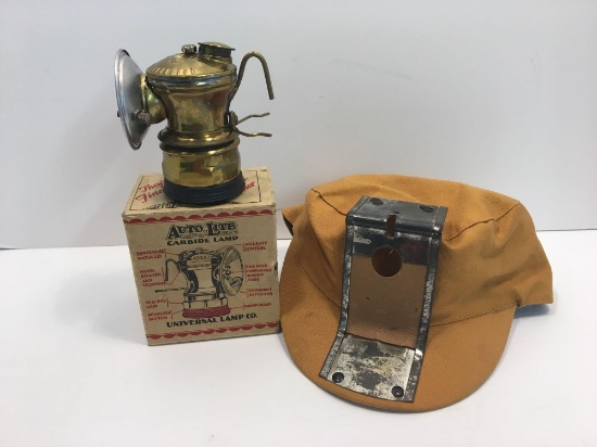 Vintage AUTOLITE CARBIDE LAMP/original box, Miner's cap