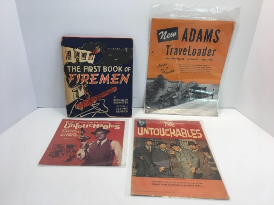 Vintage ADAMS LOADER brochure, "The First Book of Firemen", The UNTOUCHABLES memorabilia