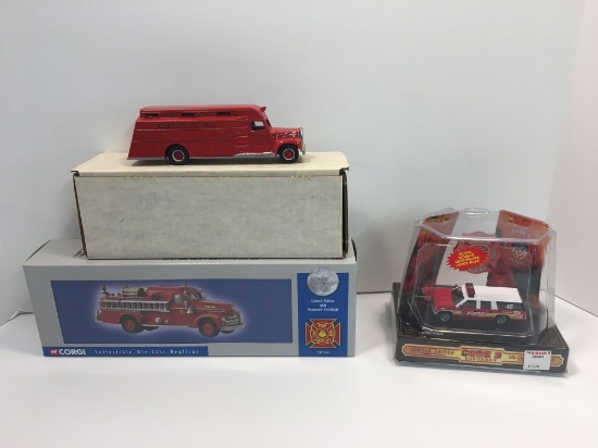 CORGI die cast Seagrave anniversary pumper (Tampa Fl),CODE 3 FDNY suburban,FDNY Rescue No 1