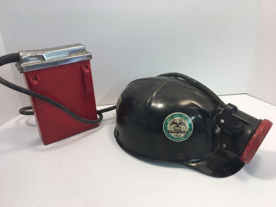 Vintage miner helmet/battery operated light pack