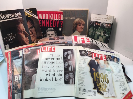 Newsweek magazines, LIFE magazines, The Kennedy Curse by Edward Klein, more