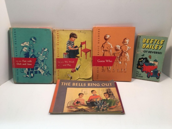 Vintage Books: The New Basic Readers: Fun with Dick and Jane, We Work and Play; Beetle Bailey Not
