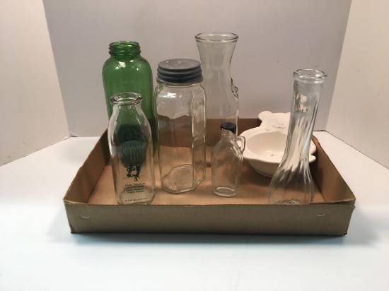 Vermont Country Milk bottle, Water glass bottle, bear dish, more