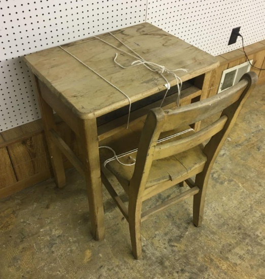 Vintage wooden desk/matching chair (per seller from PENNS VALLEY HIGH SCHOOL)