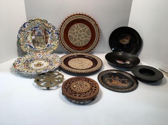 Decorative plates, hot plates, ashtray, more