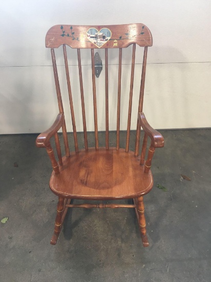 Wooden rocking chair/handpainted back rail