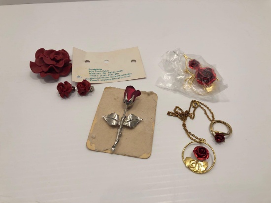 SculpKris rose pin, earrings, rose themed jewelry (necklace, earrings, more)