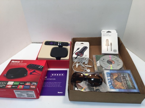 ROKU3,iPhone car chargers,iPhone ear buds,CD's,more