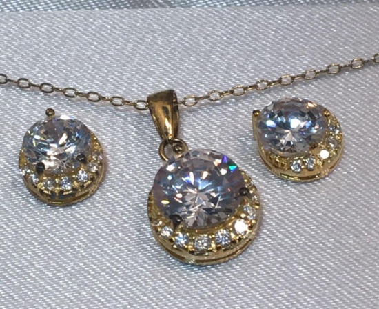 Cubic Zirconia(necklace and matching earings;24K gold over sterling)