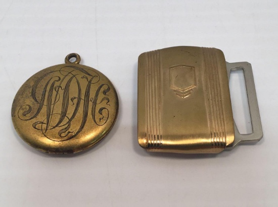 Dirigold belt buckle,vintage brooch locket