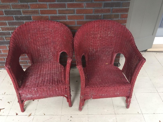 2- matching Red wicker chairs
