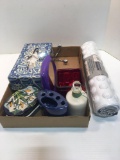 Bath mat(NIB),bathroom supplies(soap holder,tissue box cover,toothbrush holder,over door robe hook)