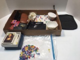 Pocket sewing kit, tape,games,key chains,more