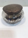 Glass jar/monogram sterling silver lid (buttons inside)
