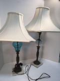 Vintage matching brass table lamps(1globe is broke;lamps are attached to 1 cord/plug)