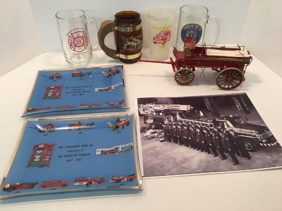 Fire department glasses, collectible ashtrays, more