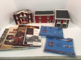 Ceramic firehouse,handcrafted wooden firehouses,2- glass ashtrays(MT PLEASANT FIRE CO),fire themed