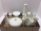 Milk glass vases, milk glass bowls, milk glass candlesticks