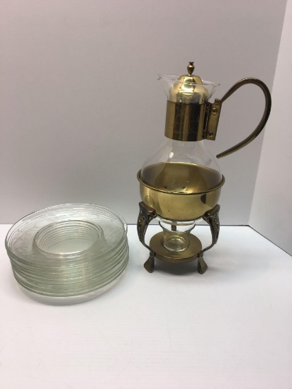 Tea light carraffe/stand,etched glass plates