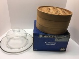 3 tier Bamboo steamer,covered glass plate
