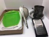 Kitchen utensils, trays, pie pans, more