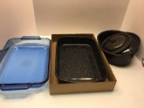 ANCHOR HOCKING casserole pan,blue enamal lids,blue enamal pan
