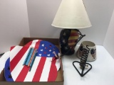 Patriotic lot (desk lamp, Tealight holder, placemats, more)
