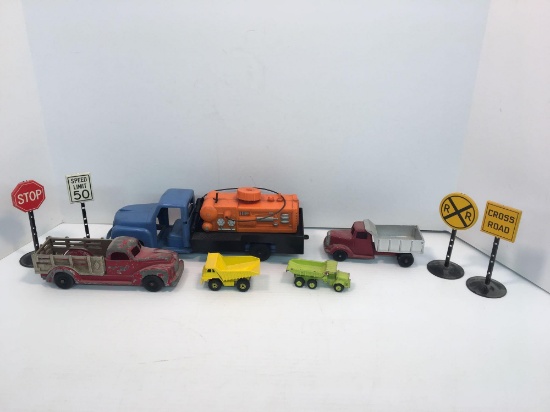 Vintage HUBLEY truck,TOOTSIETOY truck,IDEAL plastic truck,signs,trucks