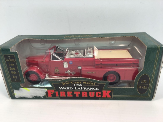 ERTL die cast metal 1955 Ward Lafrance fire truck bank
