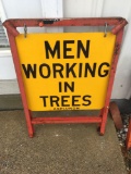 Vintage 2 sided MEN WORKING IN TREES sign /frame