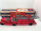 Vintage ELDON BIG POLY SEAGRAVE aerial ladder fire truck/ original box